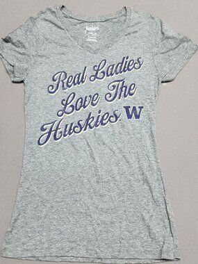 Washington Huskies V-Neck T-Shirt S Womens 3/5 Polyester Cotton Rayon Gray 125
